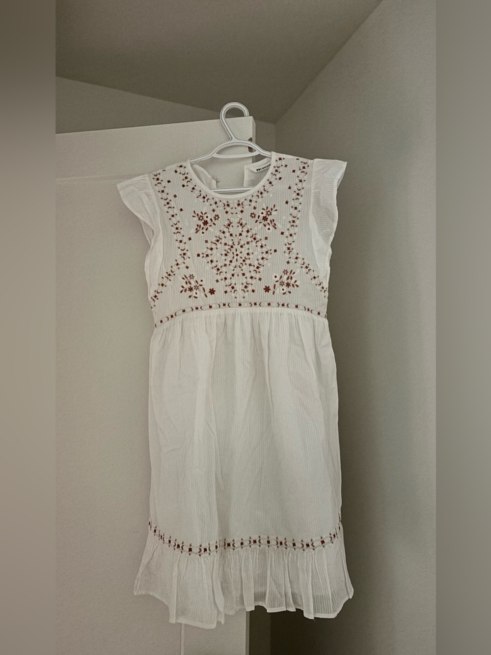 White Embroidered Mini Dress with Ruffle Hem